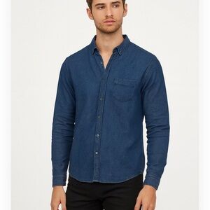 Adolfo Dominguez Knit Long Sleeve Blue Button Down Mens Shirt Size Medium